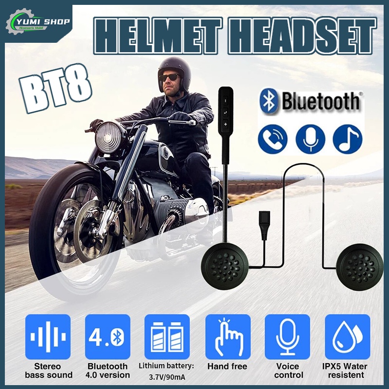 BT8 Waterproof Helmet Headset/BT8 Headset Helm Intercom Wireless Bluetooth Kualitas Tinggi/Headset Intercom Wireless Bluetooth/untuk Stereo Voice Control/Headphone Helmet with Microphone Music Wireless