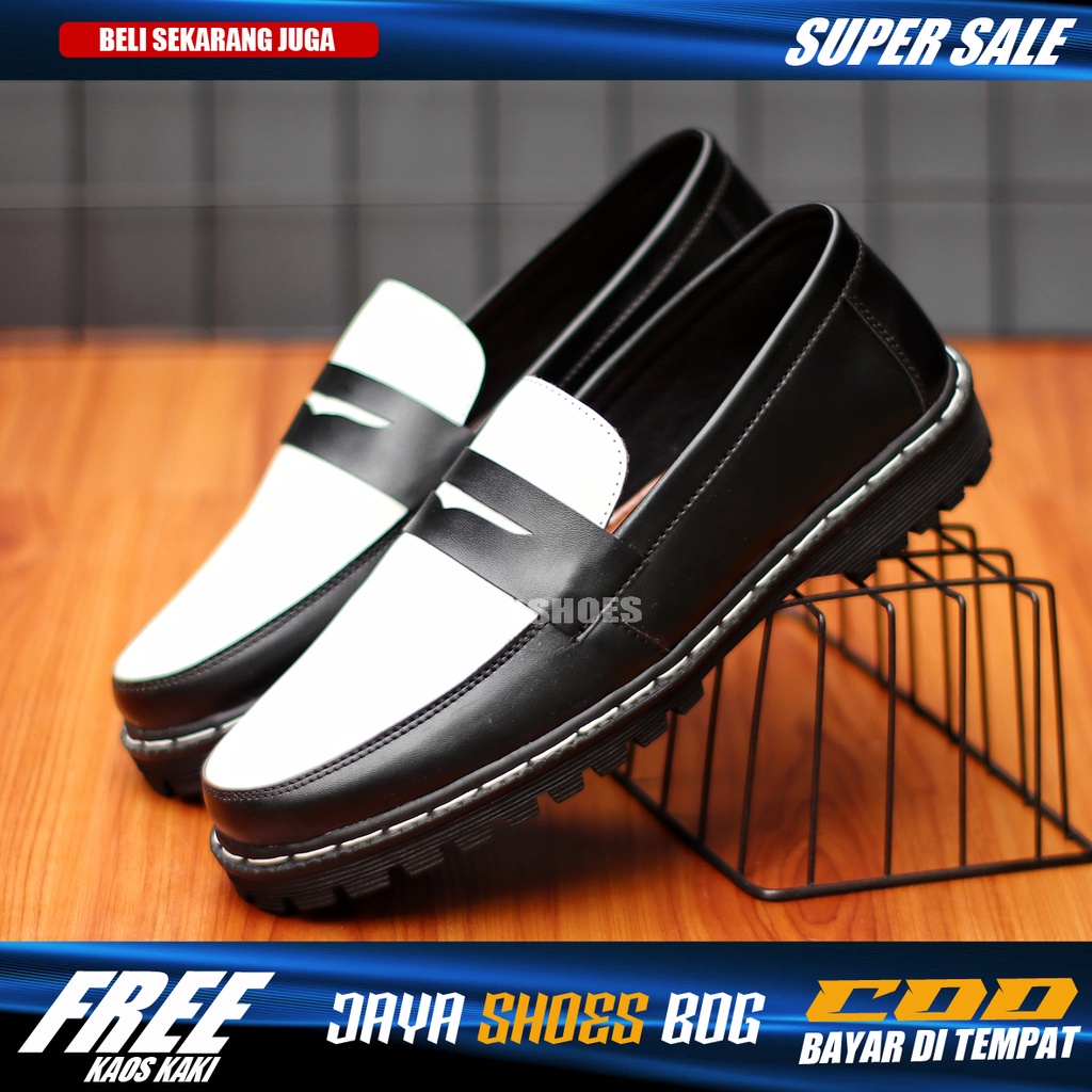 DOMA Sepatu Loafers Pria Kulit Casual Formal Kerja Kuliah Dinas Resmi Hitam Putih