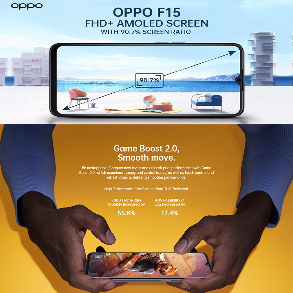 hp oppo F15 Dual-SIM 128GB ROM + 8GB RAM FHD+ 6.4inch 48mp camera 20w vooc flash charge3.0