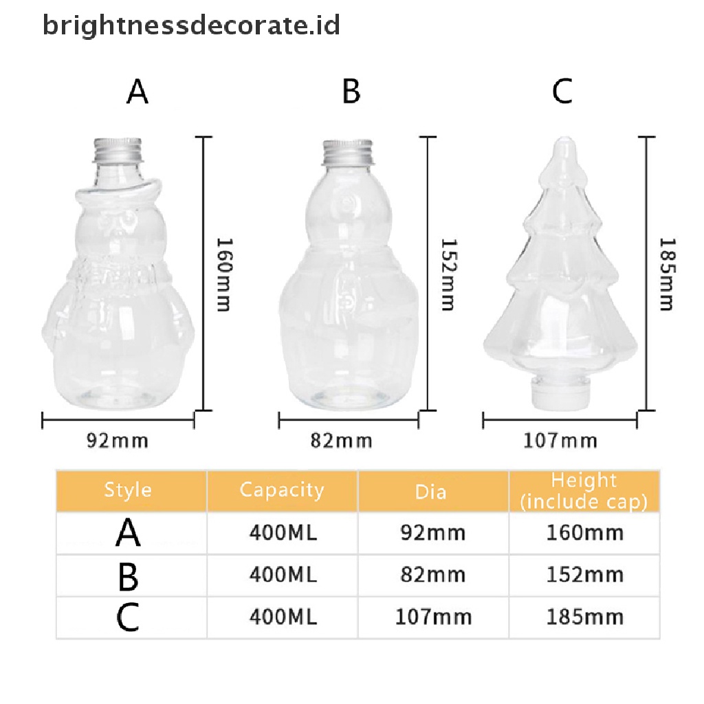 [Birth] Christmas Snowman Xmas Tree 400ml Botol Minum Transparan Minuman Dingin Es Kopi Susu Teh Juice Cup [ID]