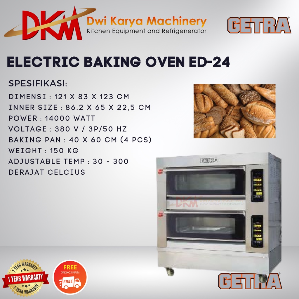 GETRA Electric Baking Oven ED-24 / Electrik Oven 2 Deck 4 Loyang ED 24