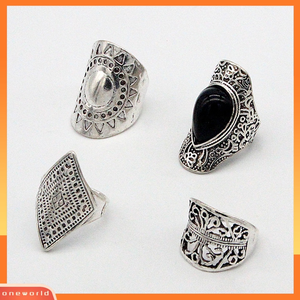 {oneworld} 4pcs/set Cincin Unisex Gaya Bohemian Tahan Aus Cincin Fidget Ringan Super Keren Untuk Pesta