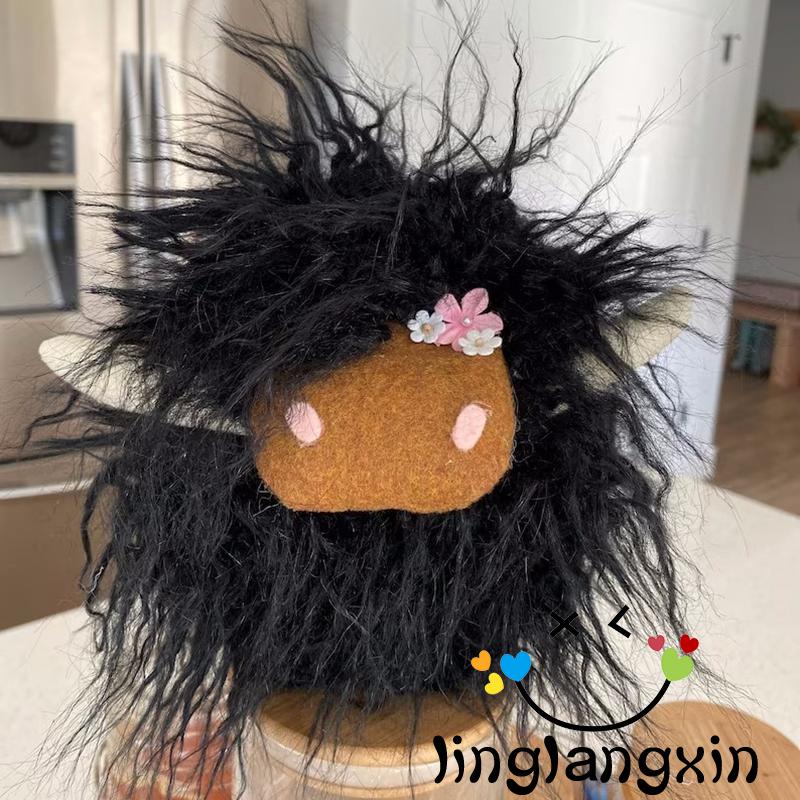 Llx-hewan Boneka Sapi Dataran Tinggi Lucu Dengan Bunga Untuk Dekorasi Nampan Bertingkat