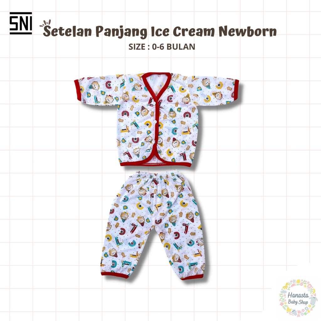 Baju Bayi Newborn Setelan Lengan Panjang Katun Ice Cream Baru Lahir 0-6 Bulan