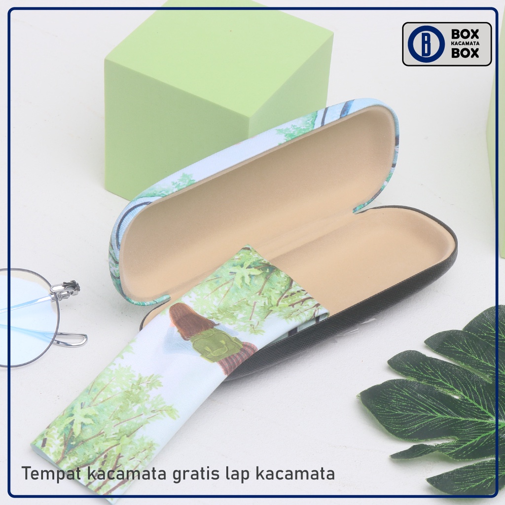 Box / Tempat Kacamata Hard Case Free Lap Motif Karakter Pohon Bahan Kokoh / Tempat Kacamata Cepuk Magnet  CC5