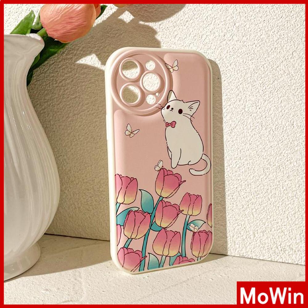 For iPhone 14 Pro Max iPhone Case White Bubble TPU Soft Case Airbag Shockproof Camera Cover Protection Pink Flower Cat Compatible with iPhone 11 12 13 Pro Max 7Plus XR XS MAX