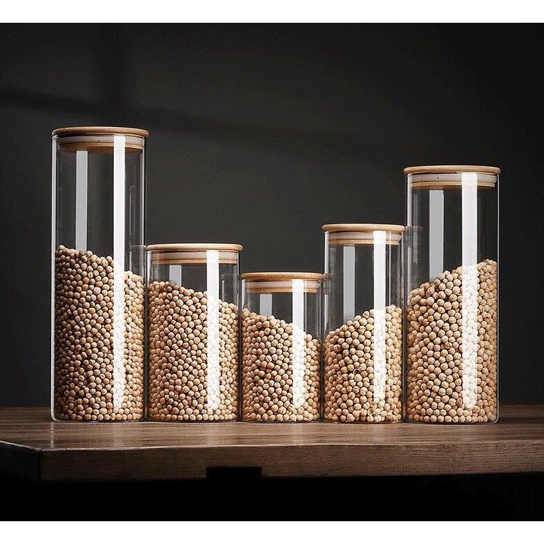 Toples Kaca Kotak Makanan Penutup Kayu