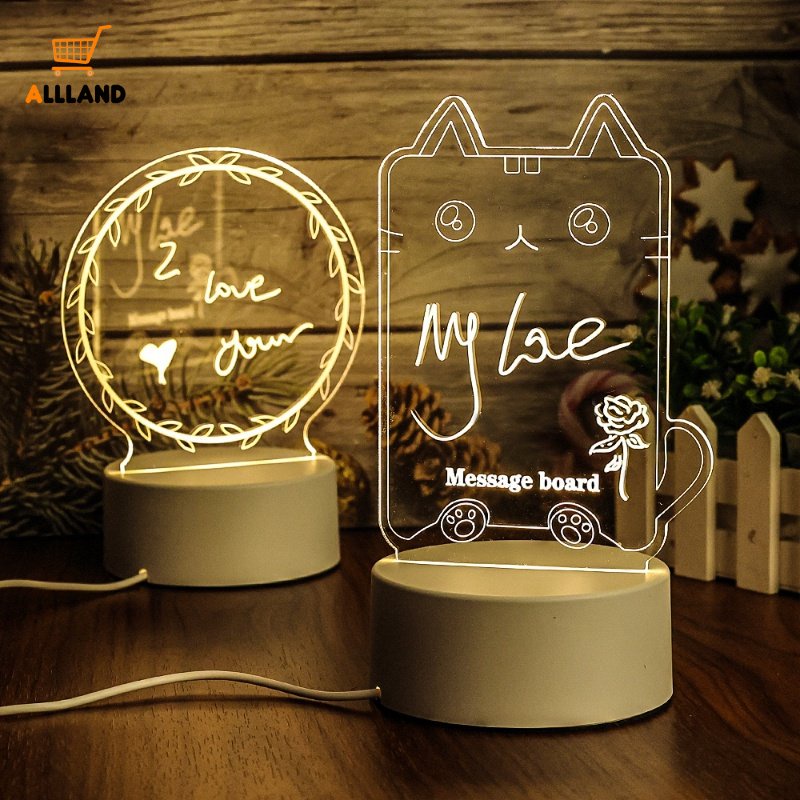 Kreatif USB Powered Luminous Notepad Night Light/DIY Graffiti Dihapus Akrilik Papan Pesan Lampu/Hari Valentine Romantis Lampu Ambient