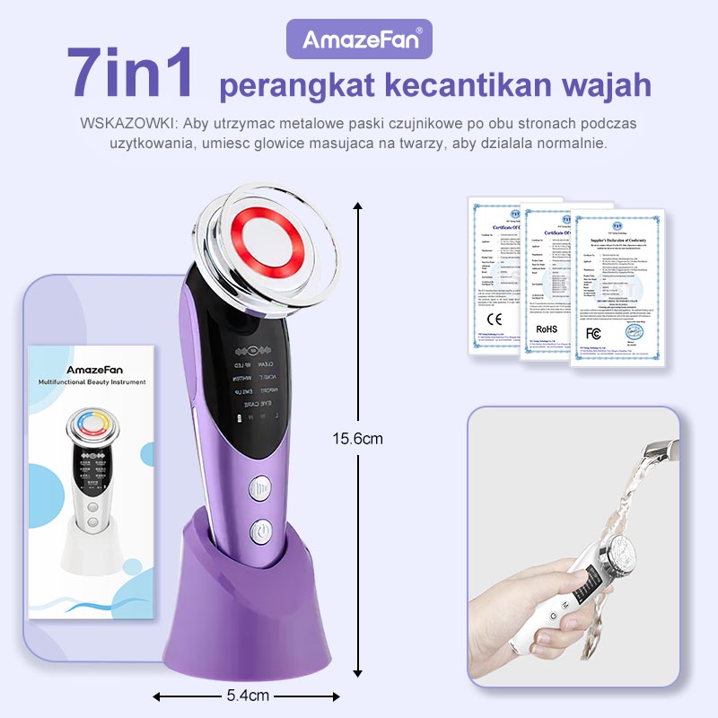 AmazeFan 7in1Alat Setrika V Shape Thin Face Lifting Wajah Pemijat Pemutih Wajah Facial Anti Aging Sheet Masker Perawatan detox pijit elektrik roller Massager komedo Mesin rf Anti-wrinkle Pengencang Uap tirus galvanic Wajah topeng spa Perangkat Kecantikan