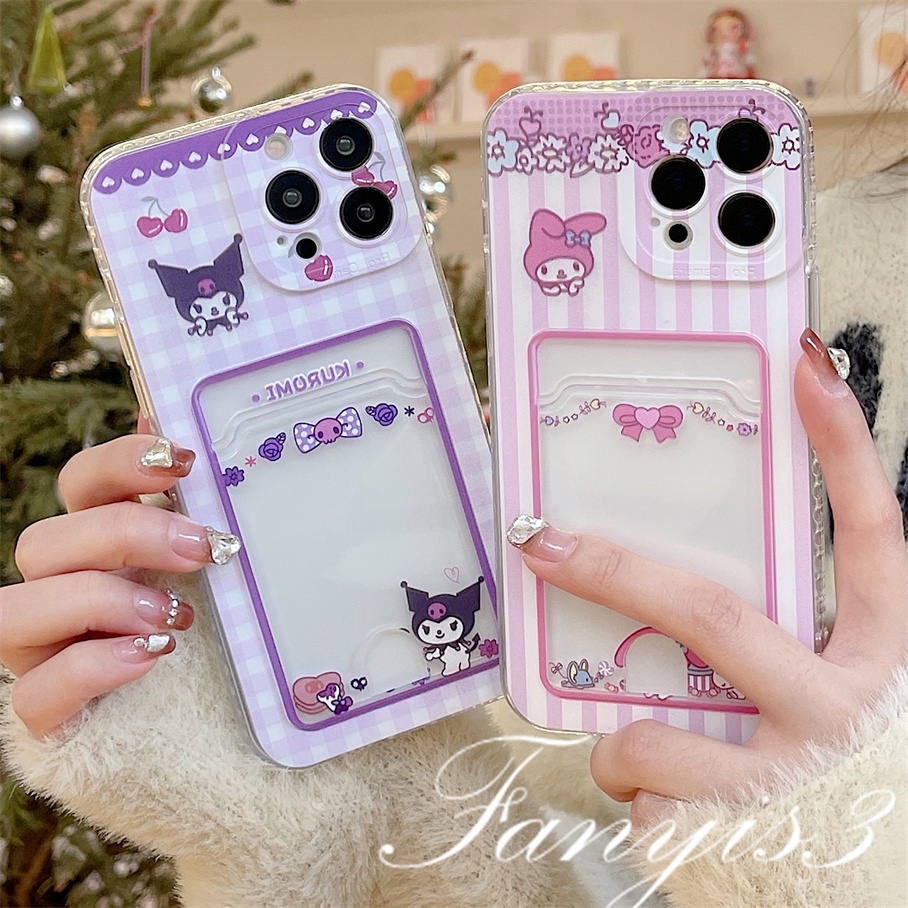 Redmi A1 Plus 10C 10A 10 9A 9C 9 9T Note 11s 10s 9s 11 10 9 8 Pro Poco X3 NFC X3Pro Mi 11 12 Lite 11T Pro Cute Kuromi Sanrio Card Holder Phone Case Clear TPU Soft Cover Pelindung