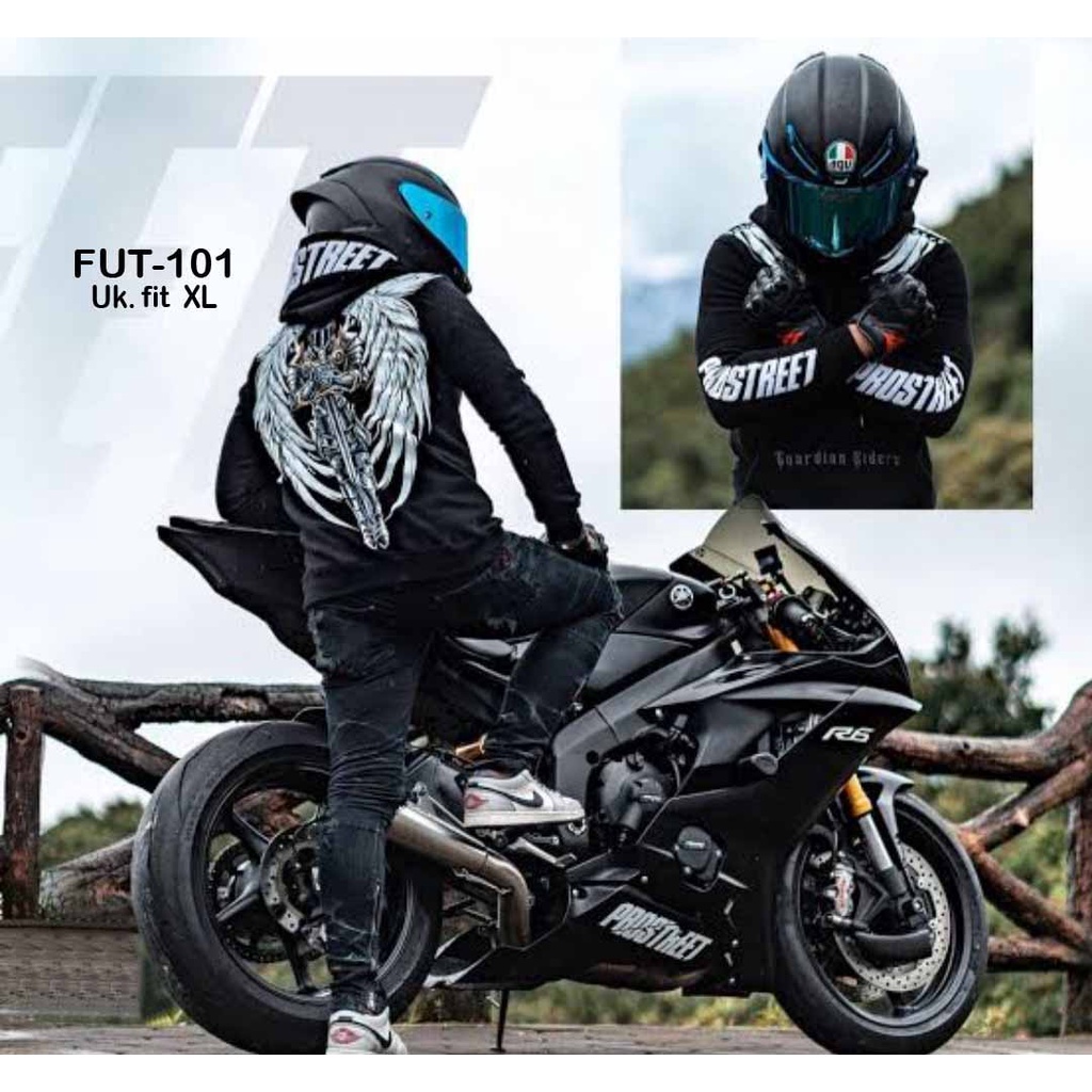 HOODIE HITAM PROSTREET GUARDIAN RIDER || WHITE DEVIL || KINRYU