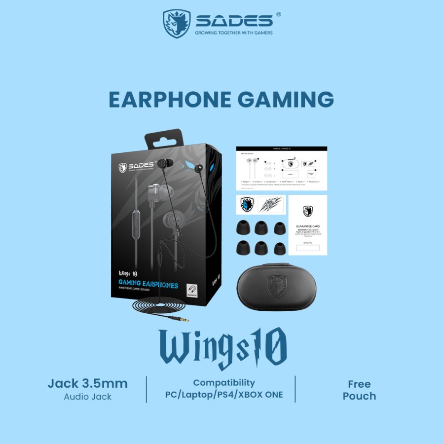 sades wings 10 earphone gaming original garansi resmi
