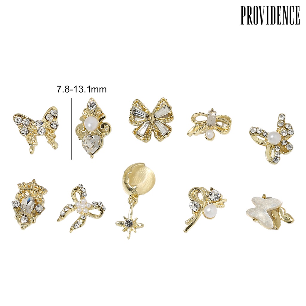 Providence 10Pcs Hiasan Kuku Bersinar Mudah Tempel Tiga Dimensi DIY Planet Berkilau Liontin Wortel Cincin Busur Kuku Pesona Salon Kuku Pasokan