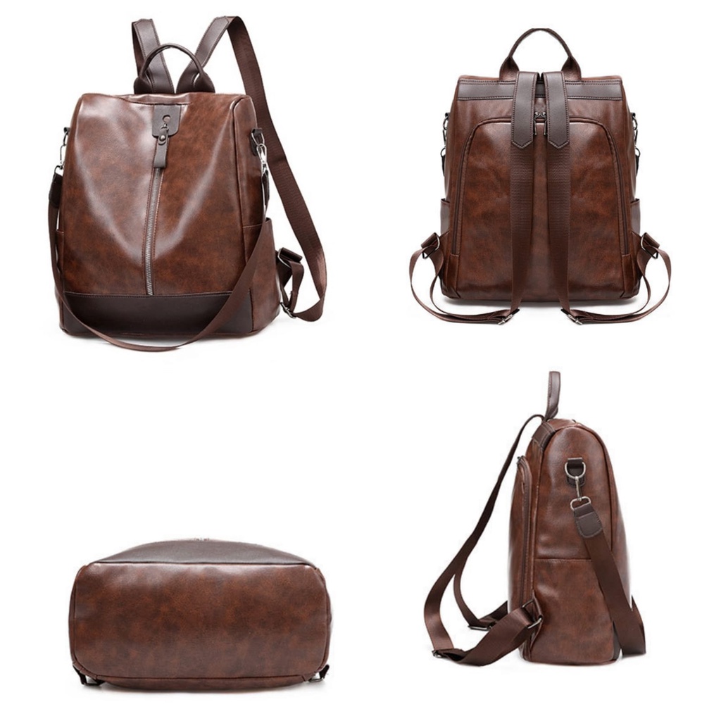 TAS RANSEL WANITA KEKINIAN KOREA KULIT IMPORT BRANDED PREMIUM COKLAT BACKPACK SEKOLAH GENDONG PUNGGUNG RENCENA TA726B7 KULIAH CEWEK REMAJA SIMPLE KERJA MURAH