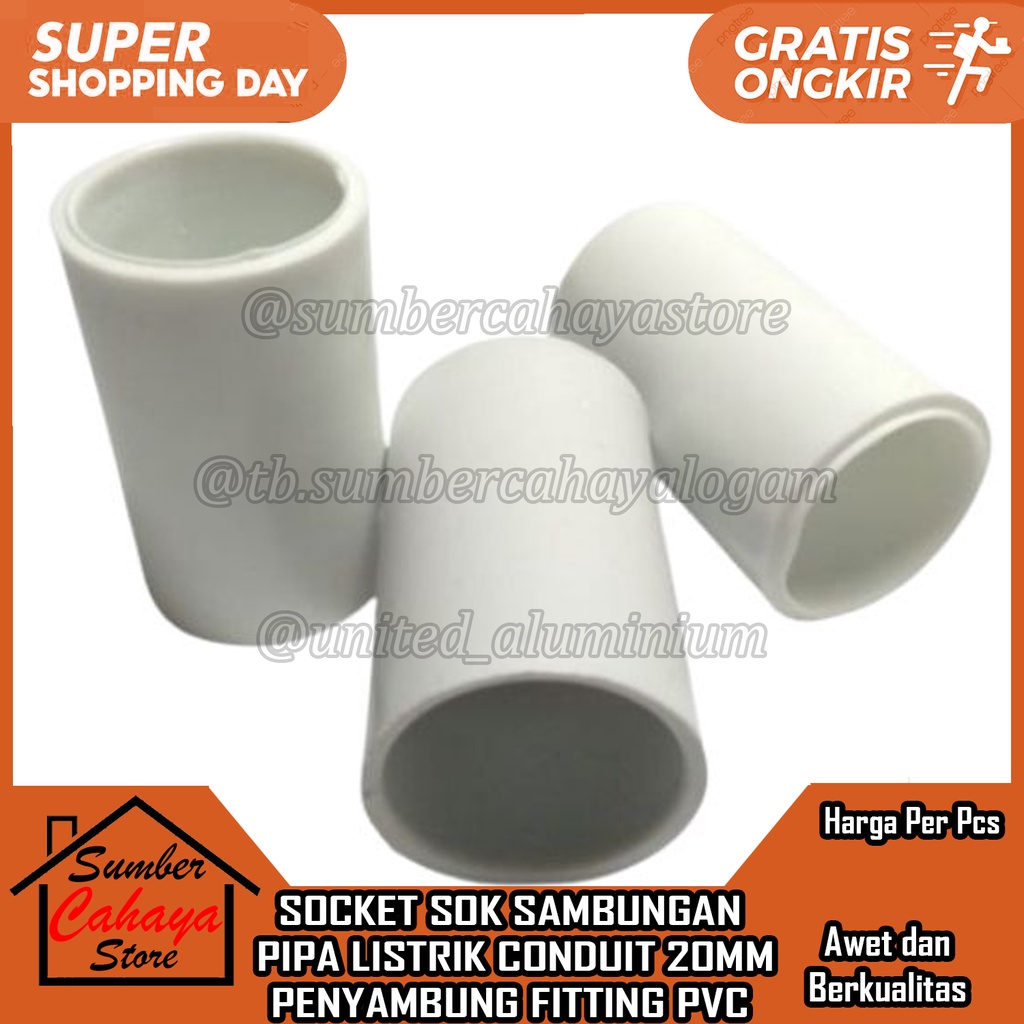 SOCK CODUIT POLOS PUTIH 20MM SHOK PIPA LISTRIK 20 MM SOK CONDUIT KONDUIT SAMBUNGAN PIPE LISTERIK PEN