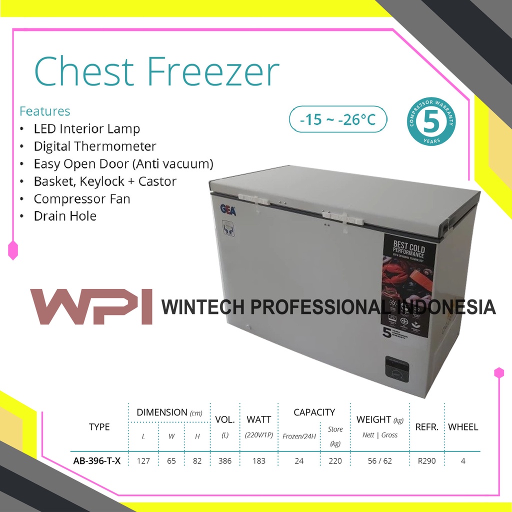 Gea AB-396-T-X AB-396TX AB396TX AB-396-TX Chest Freezer / Freezer Box Untuk Makanan Beku Frozen Food