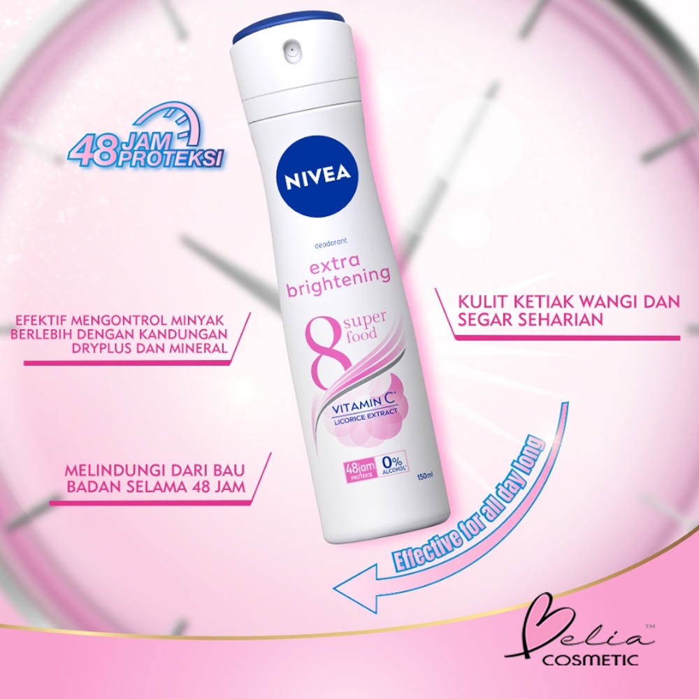 ❤ BELIA ❤ NIVEA Deodorant Spray 150ml | Men | Women | Extra Brightening | Black &amp; White Invisible | Happy Shave | Cool Kick | BPOM