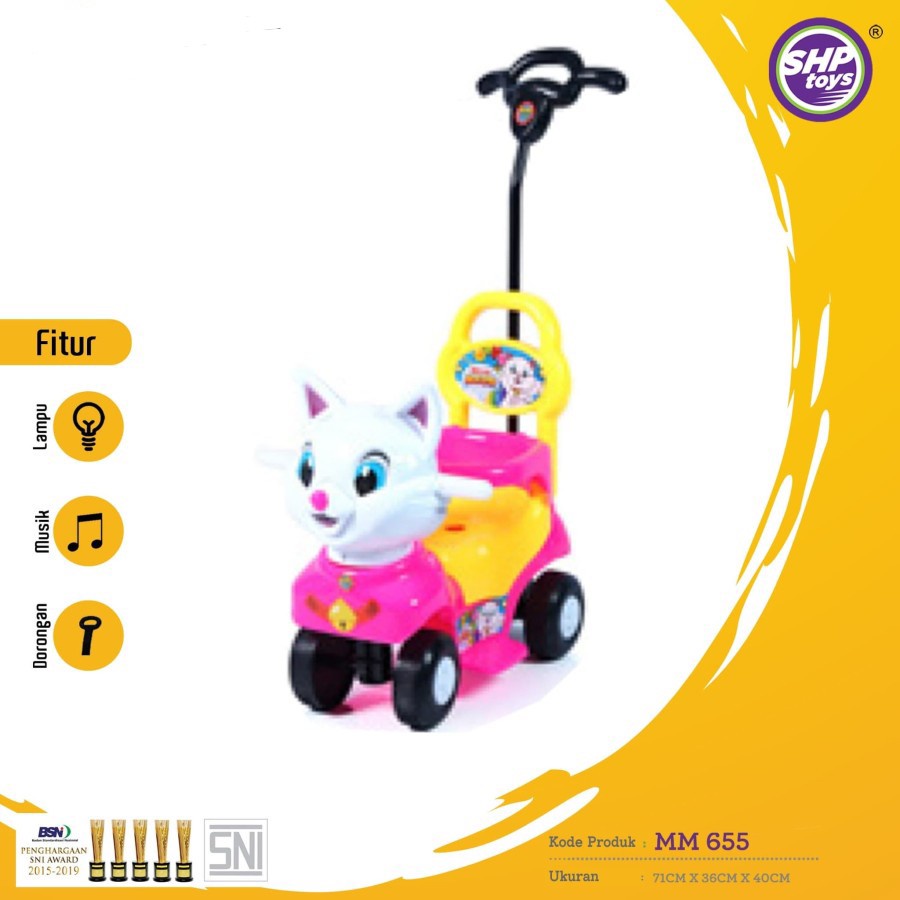 Mainan Mobil Dorong Anak MM 655 Model Meow Meow Fitur Lampu dan Musik