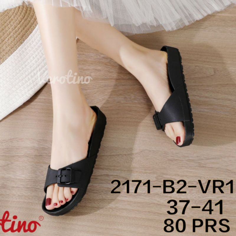 2171-B2-VR1 Sandal Verotino Karet Wanita Gesper Jelly Slip Sendal Perempuan Slop Selop Cewek Kokop Impor Elastis Lentur Empuk Murah Sekelas Glanzton V101 V101-1 2171 Simple Casual Cantik Murah Import