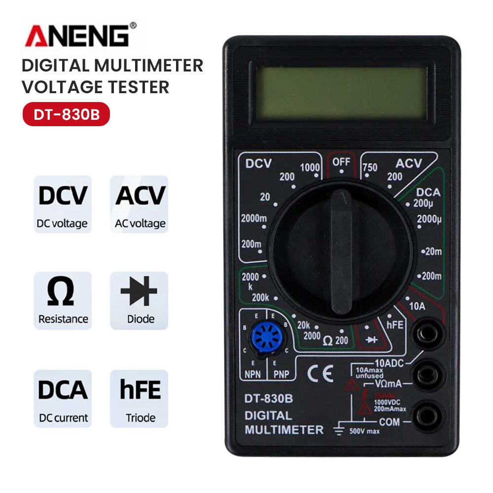 ANENG Digital Multimeter Voltage Tester - DT-830B - Black