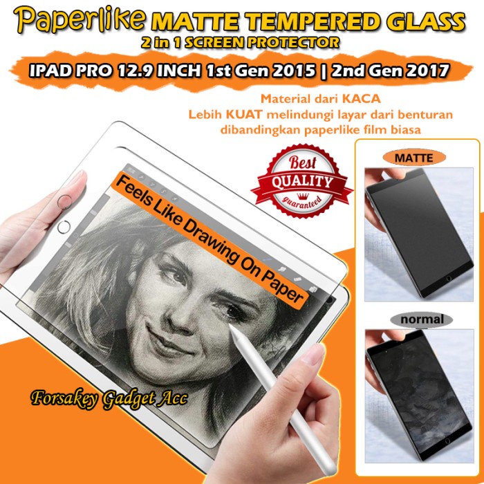 Gusa Ipad Pro 12.9 1St 2Nd 2015 2017 Tempered Glass Paperlike Paper Like