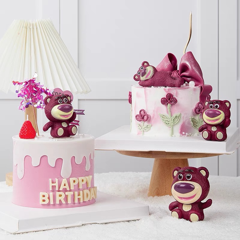 Topper Boneka Lotso Toy Story Beruang Merah Stroberi Dekorasi Hiasan Kue Ulang Tahun Happy Birthday 