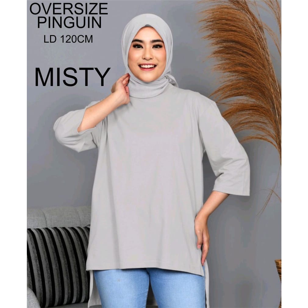 KAOS OOTD OVERSIZE WANITA MODEL PINGUIN BAJU UKURAN JUMBO TANGAN 7/8 BASIC TOP FOR HIJAB TRENDY POLO