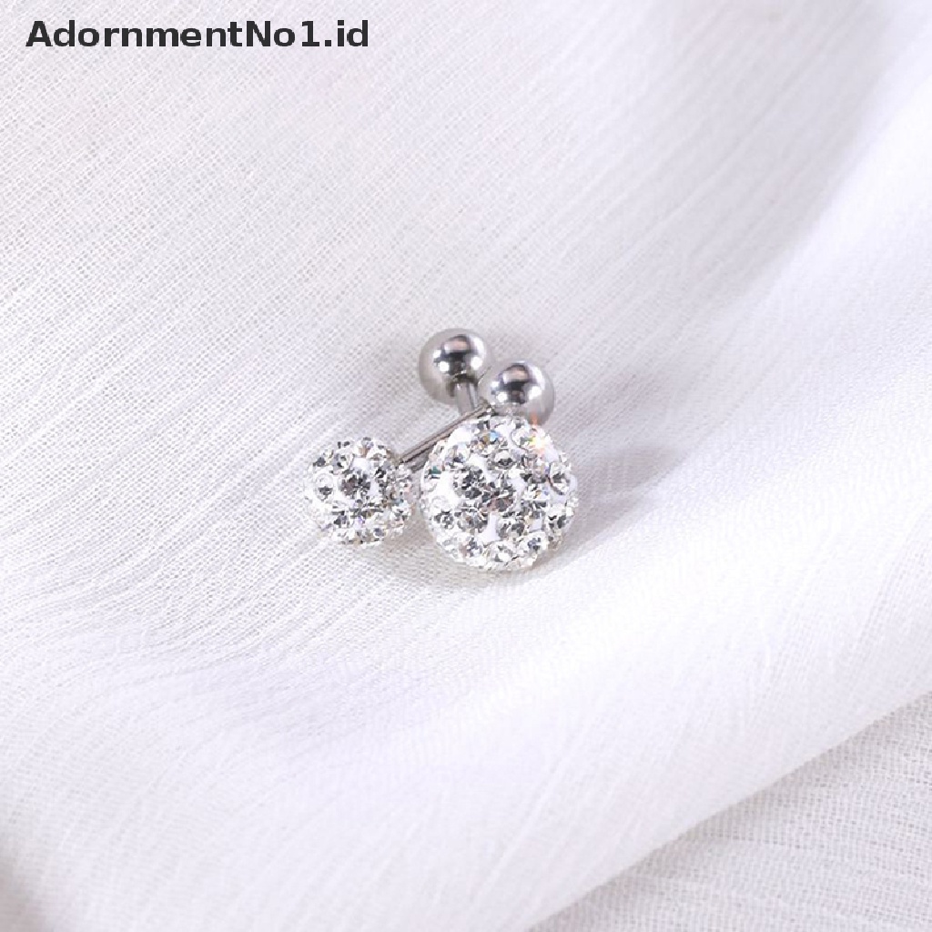 [AdornmentNo1] Anting Bola Kristal Surgical Steel Ear Plugs Brow s Wanita Ear Studs Cartilage Tragus Helix Lip Studs Ring Internally Thread Body Jewelry [ID]