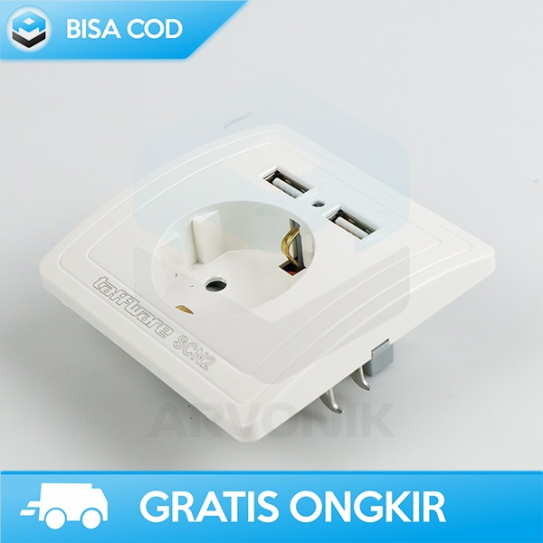 STOP KONTAK DINDING WITH 2 USB PORT TAFFWARE EU PLUG HIGH PROTECTION