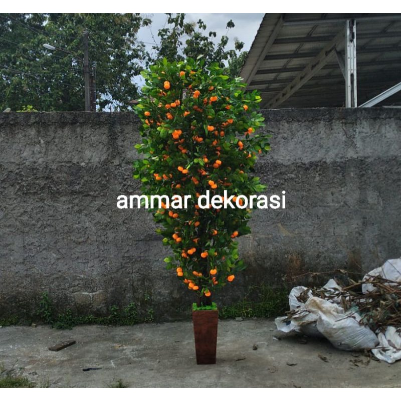 pohon jeruk plastik, pohon jeruk artificial, pohon jeruk tinggi 2 meter