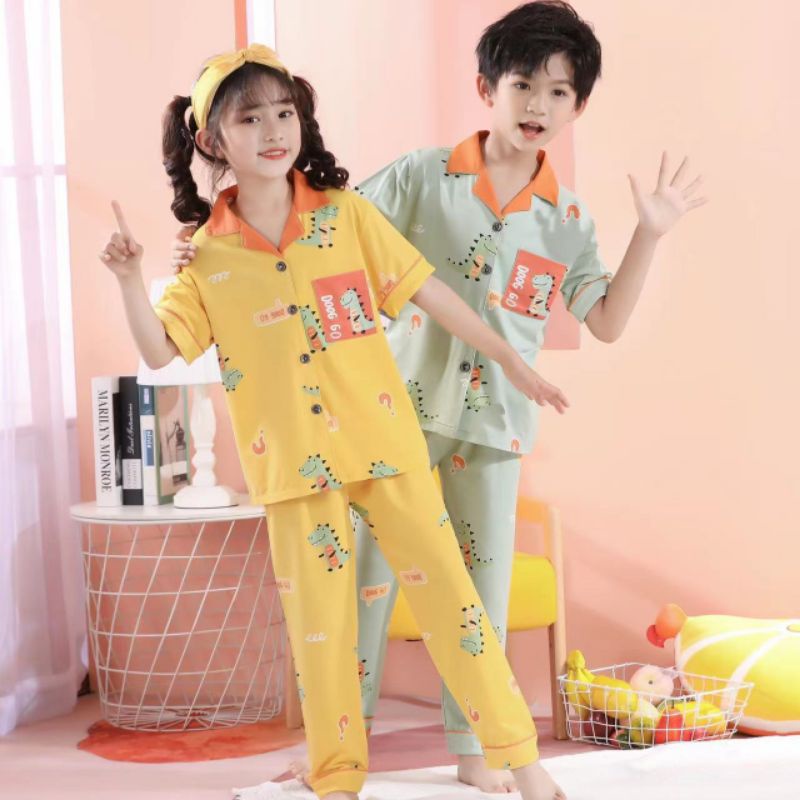 Baju tidur anak perempuan import / piyama anak Laki laki set kancing / piyama couple anak