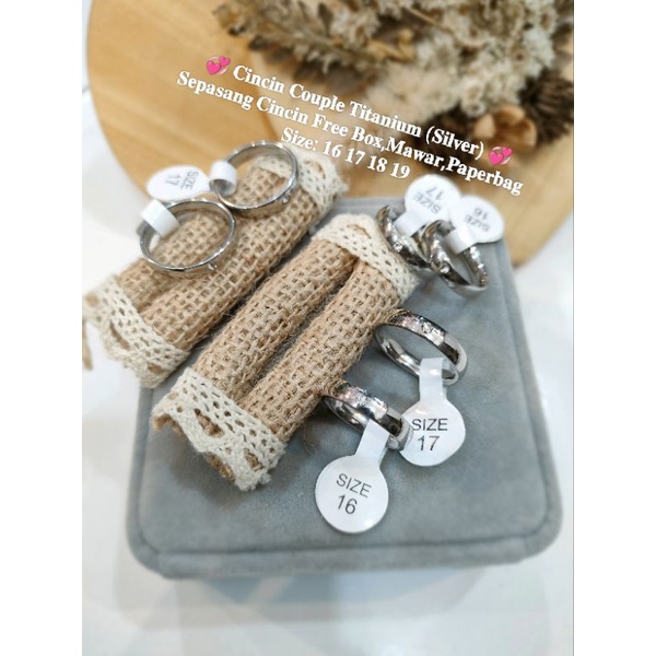 Cincin Couple Titanium silver Model polos permata satu