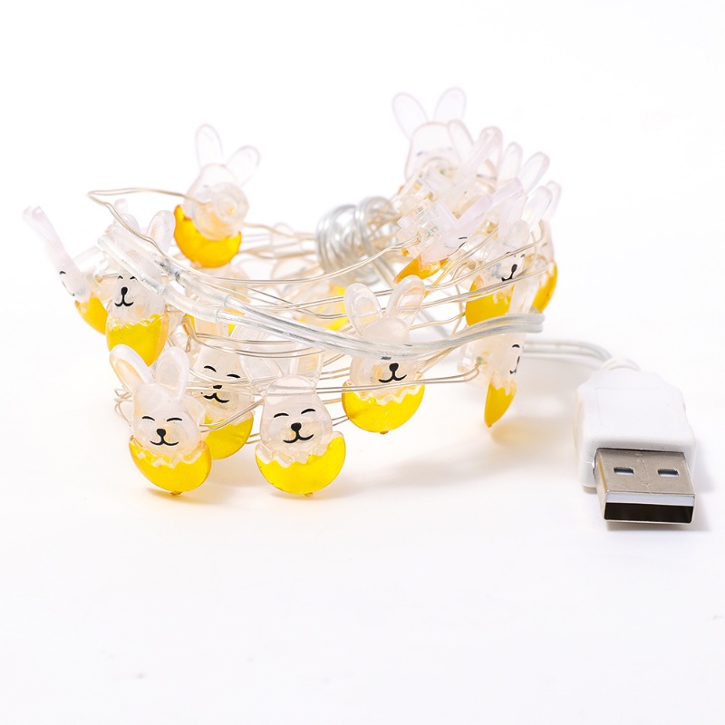 2m 20LED Easter Bunny Lampu LED String Dekorasi/USB Lucu Wortel Kelinci Eggshell Fairy Light Selamat Paskah Pesta Hadiah Dekorasi Perlengkapan