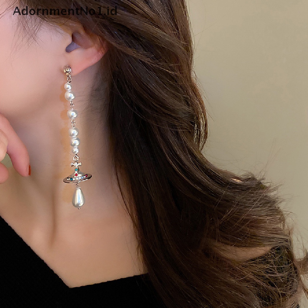 [AdornmentNo1] Mutiara Imitasi Anting Rumbai Panjang Warna-Warni Topi Cross Drop Menjuntai Earring [ID]