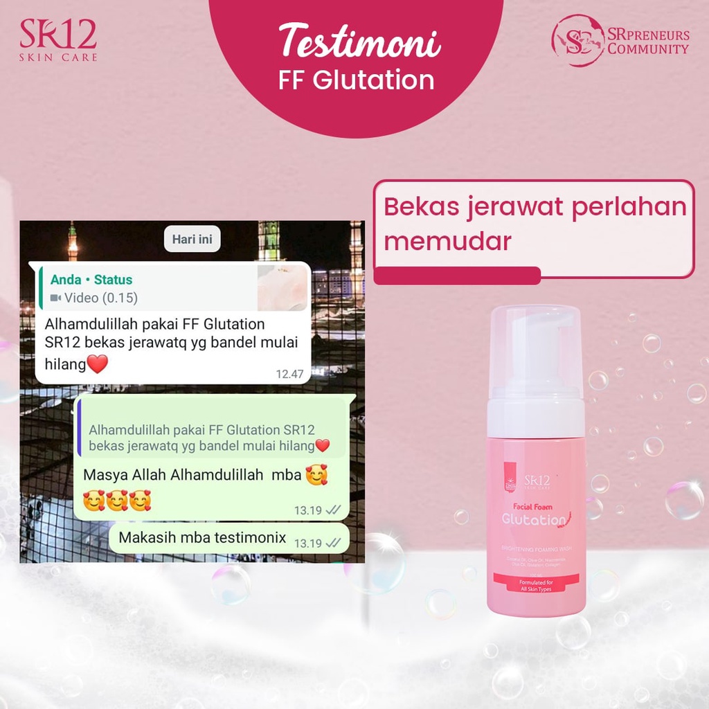 Sabun Wajah Glowing Cleansing Foam / Facial Foam SR12 Glutation With Collagen / Sabun Muka Collagen Pemutih Pencerah Wajah Semua Jenis Kulit 100ml