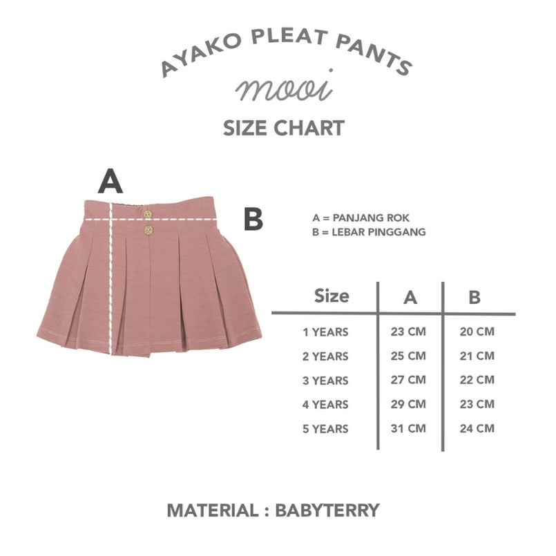 Mooi Ayako Pleat Pants 1-5 Tahun Skort Korean Style / Rok Fashion Anak Perempuan CBKS