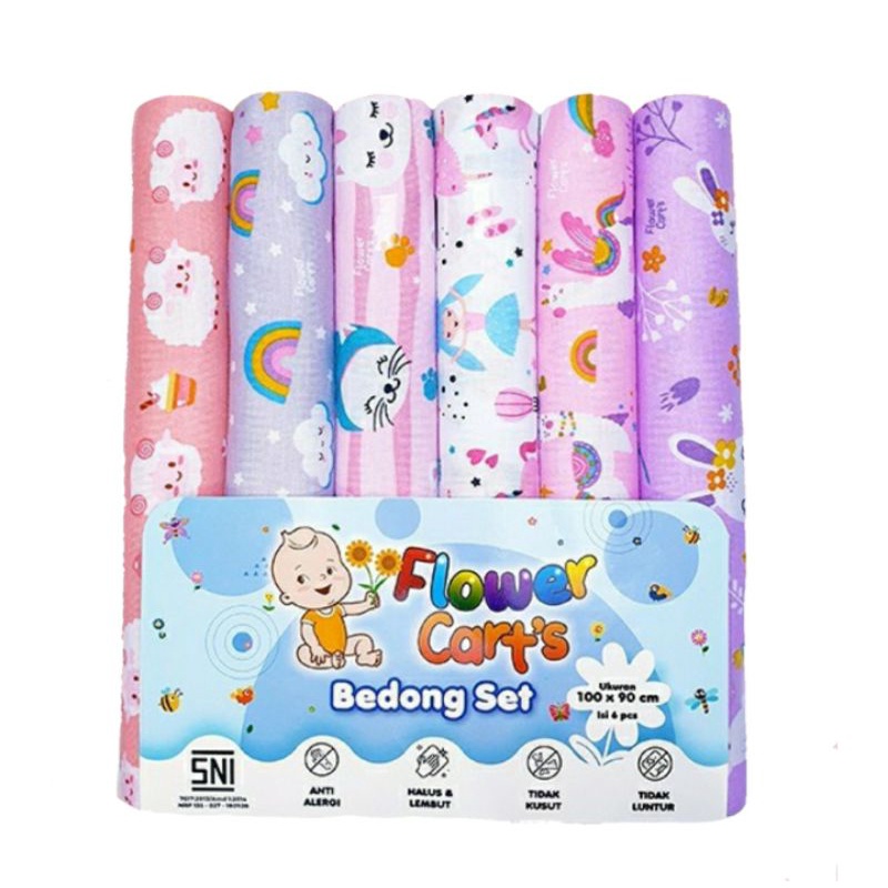 6 Pcs (1/2 Lusin) Bedong Bayi Print Motif FLOWER PRINT 90x115/90x100 Bedong Selimut Baby PRINT XX