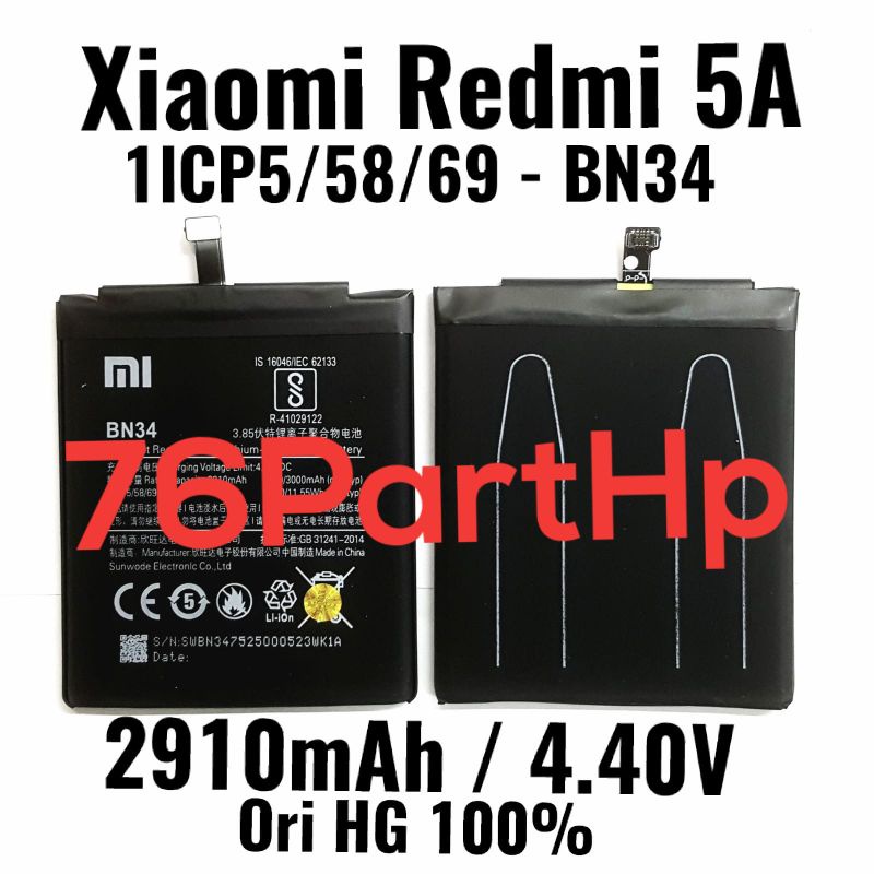 100 % HG Baterai Xiaomi Redmi 5A - 1lCP5 - 58 - 69 - BN 34