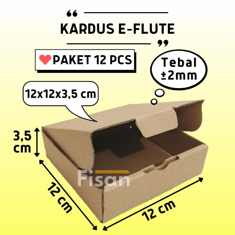 

12 Pcs Kardus E-Flute Dus Box Kotak Hampers Baju Polos 12x12x3,5 cm