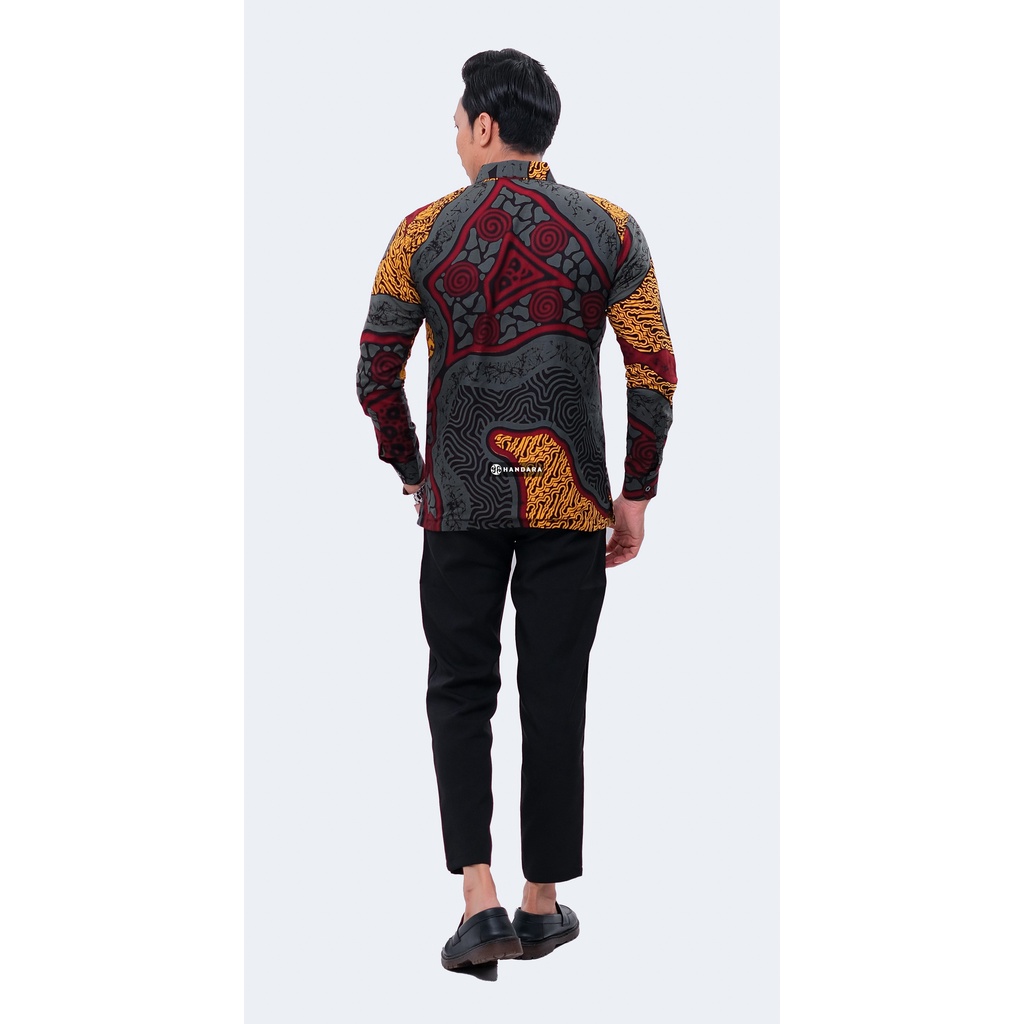 Baju Kemeja Batik Pria Lengan Panjang Slim Fit Premium Modern Full Furing Katun Halus Original Handara Motif Gurdo Abstrak HB-311