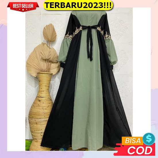 Dres Dress Kondangan Korea Wanita Fashion Muslim Bahan Ceruty Babydoll Full Furing Premium Import Ga