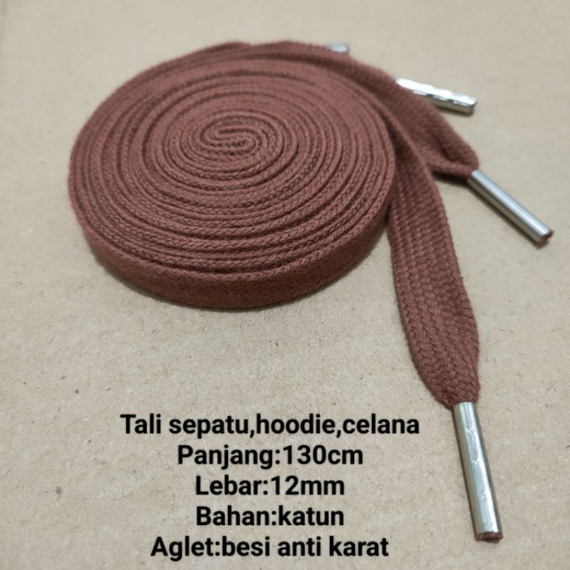 Tali sepatu flat katun aglet besi.12mm-135cm