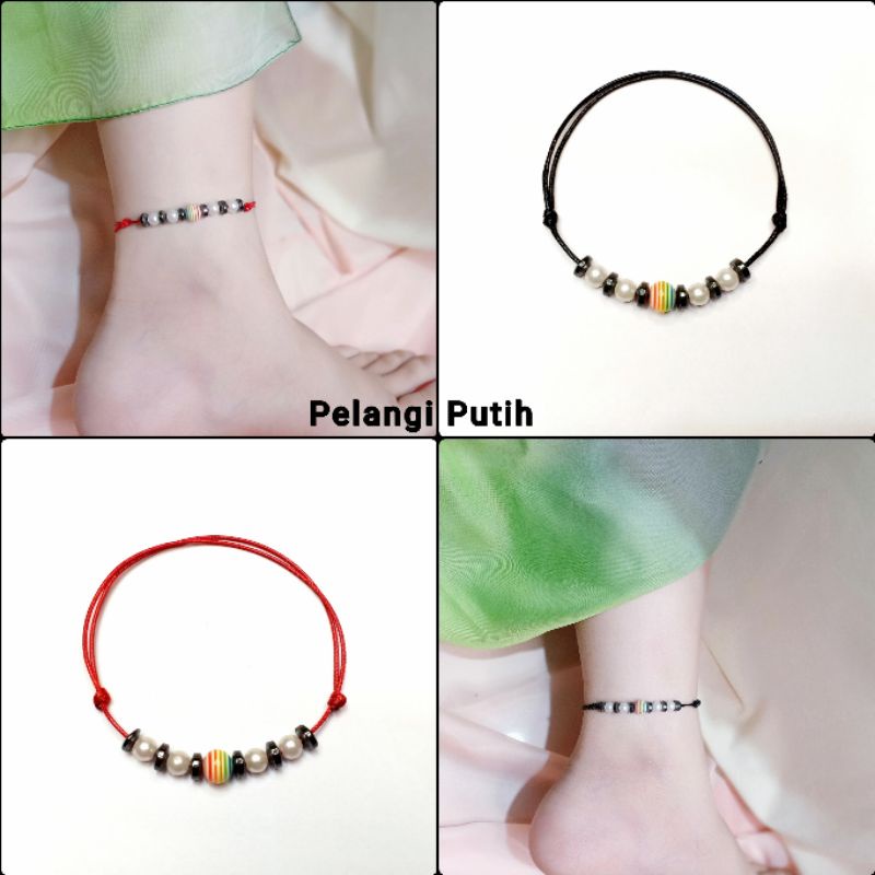 Gelang Kaki Simpel Elegan Manik Manik Mutiara Imitasi Gelang Kaki Tali Korea Gelang kaki Pelangi MT