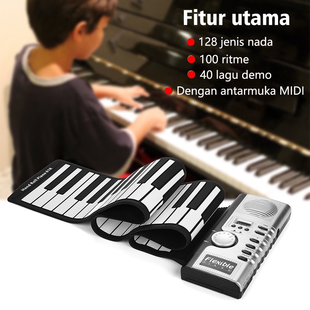 Rixton 61 Keys Hand Rolled Piano with Horn Organ Elektronik Lipat Silikon Portabel Untuk Anak-anak Pemula