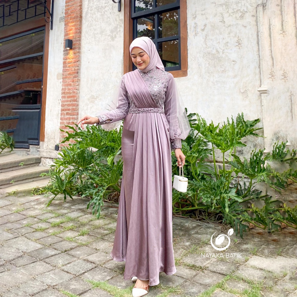 NAYAKA BATIK - Maxi Dress Kondangan Melody Gamis Brukat Tulle Mutiara Dress Lebaran Terbaru 2023 Adeeva Maxi Amara Dress