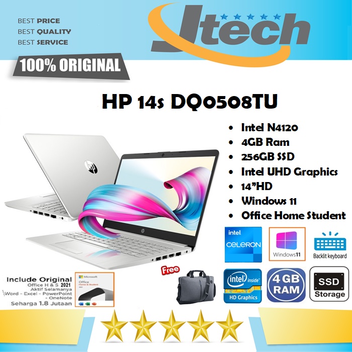 HP 14s DQ0510TU DQ3110TU  - INTEL N4120 - 4GB - 256GB SSD - 14&quot;HD - WIN11 - OFFICE HOME STUDENT