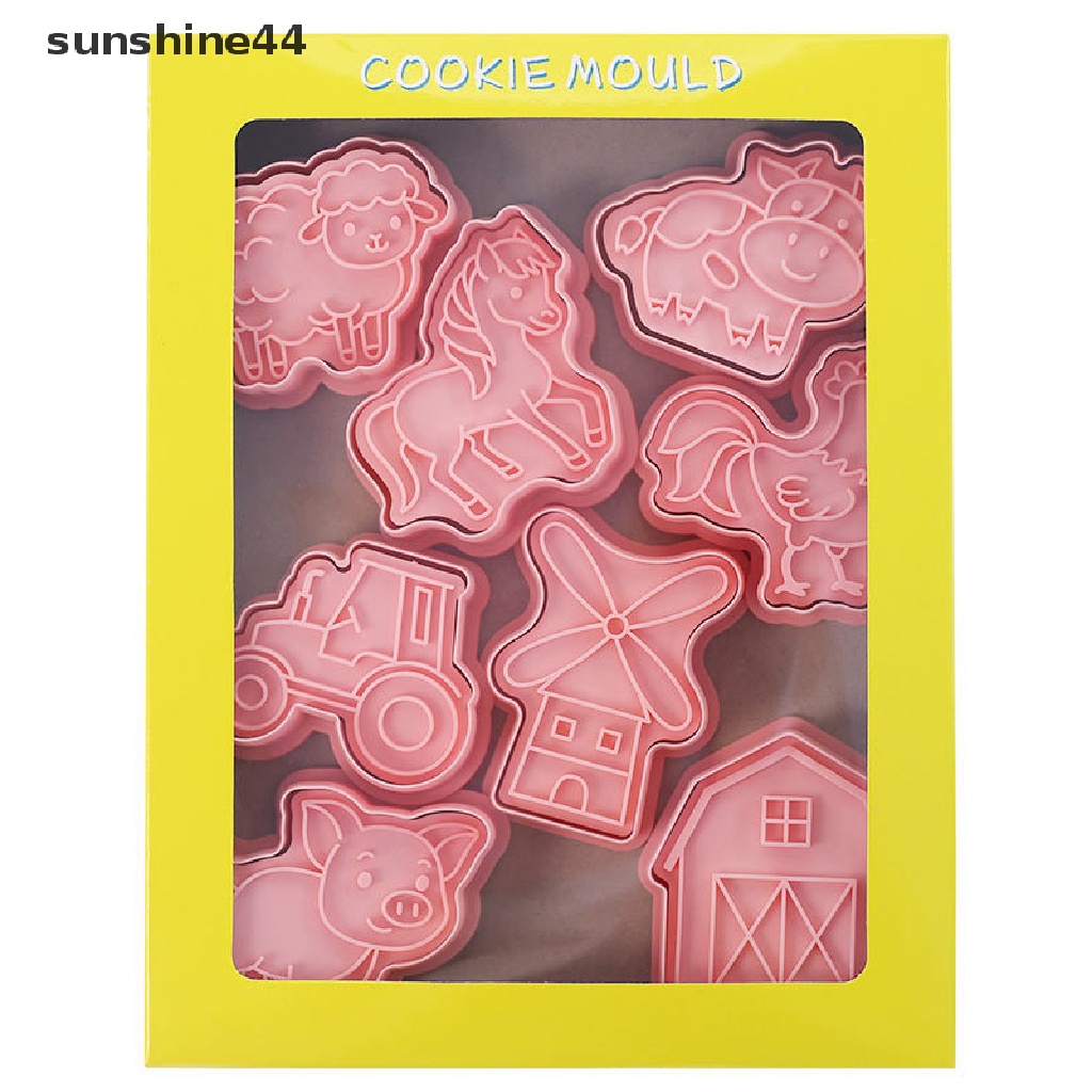 Sunshine 8Pcs/Set Kartun Hewan Pertanian Cookie Cutters Farm Party Cake Decorag Cetakan.