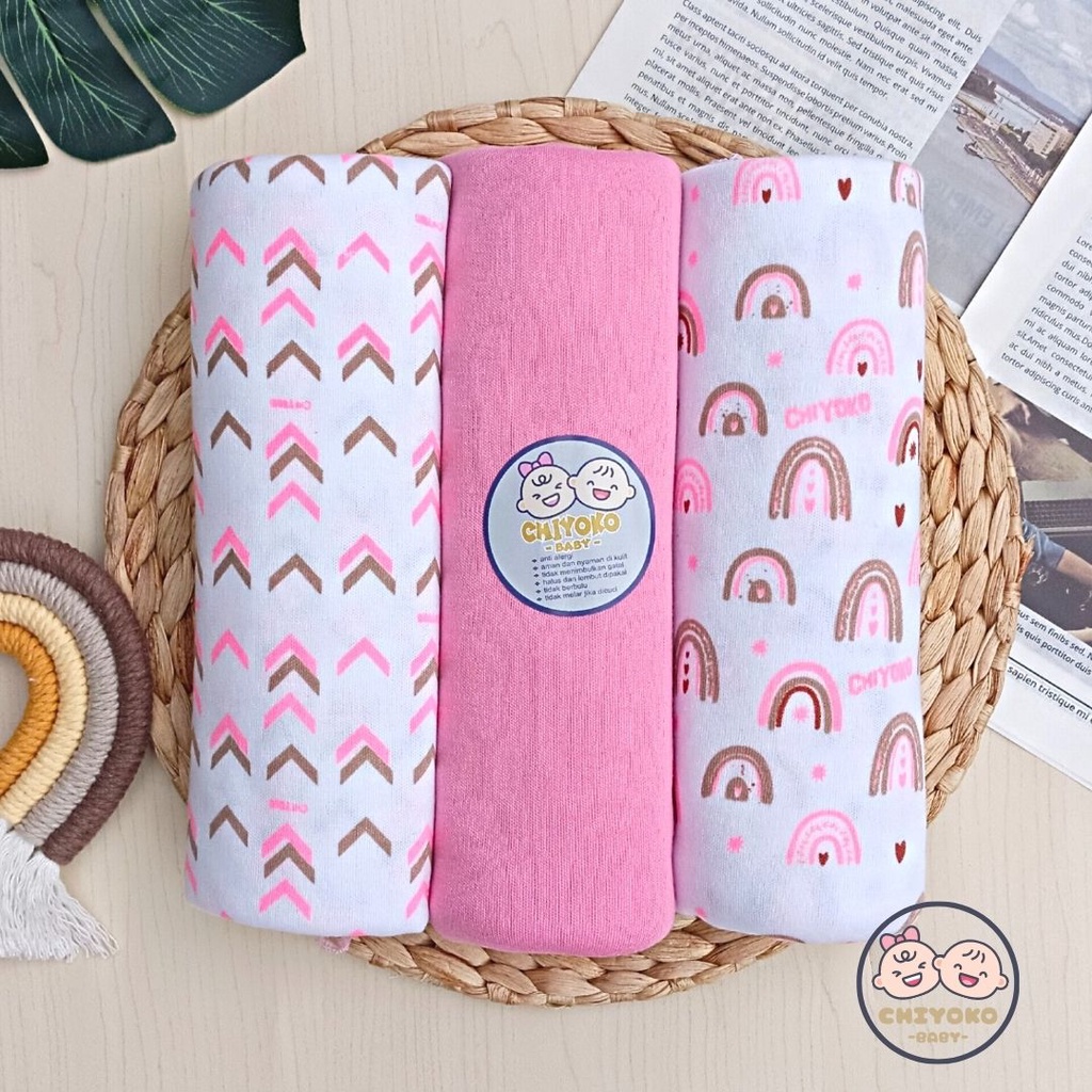 3 Pcs Bedong Bayi Baru Lahir Bahan Kaos 110 x 90 Serian PINK Chiyoko Baby