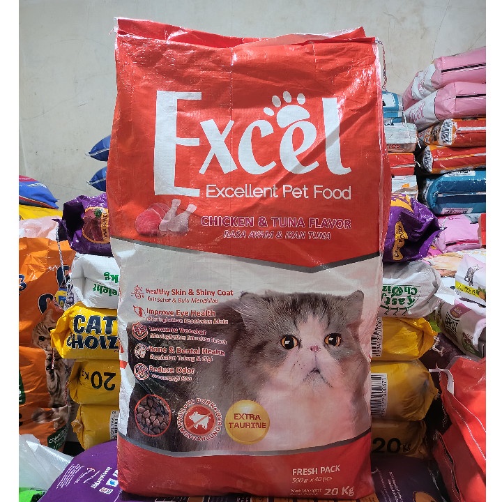 EXPEDISI Makanan Kucing Excel Segitiga Chicken &amp; Tuna Flavour Kemasan 20KG