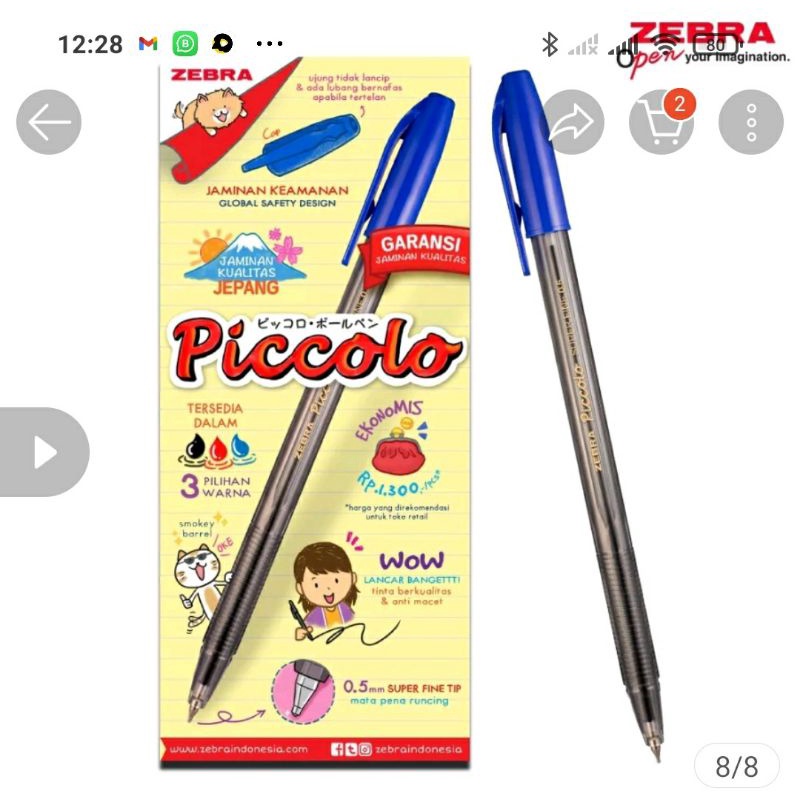 BALLPOINT / BOLPEN | PULPEN ZEBRA PICCOLO 0.5 (1PAK) MURAH